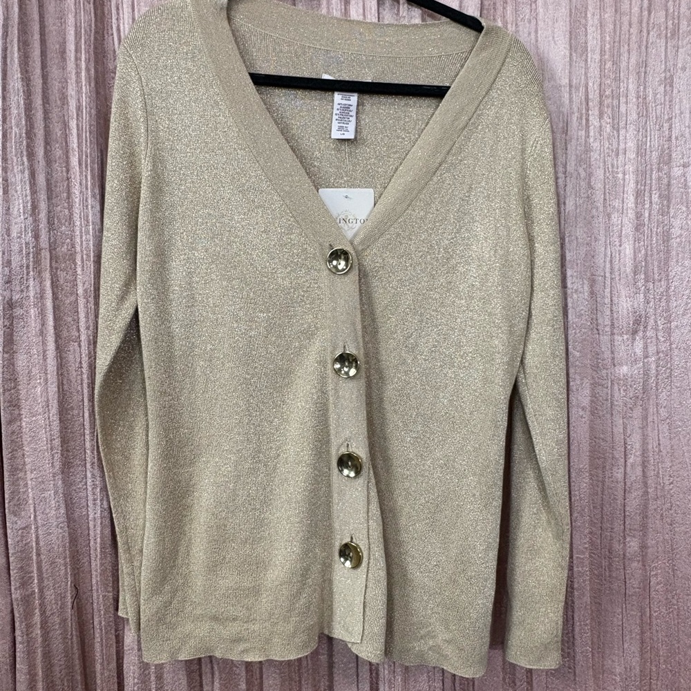 Covington Gold shimmer Button-Up Cardigan